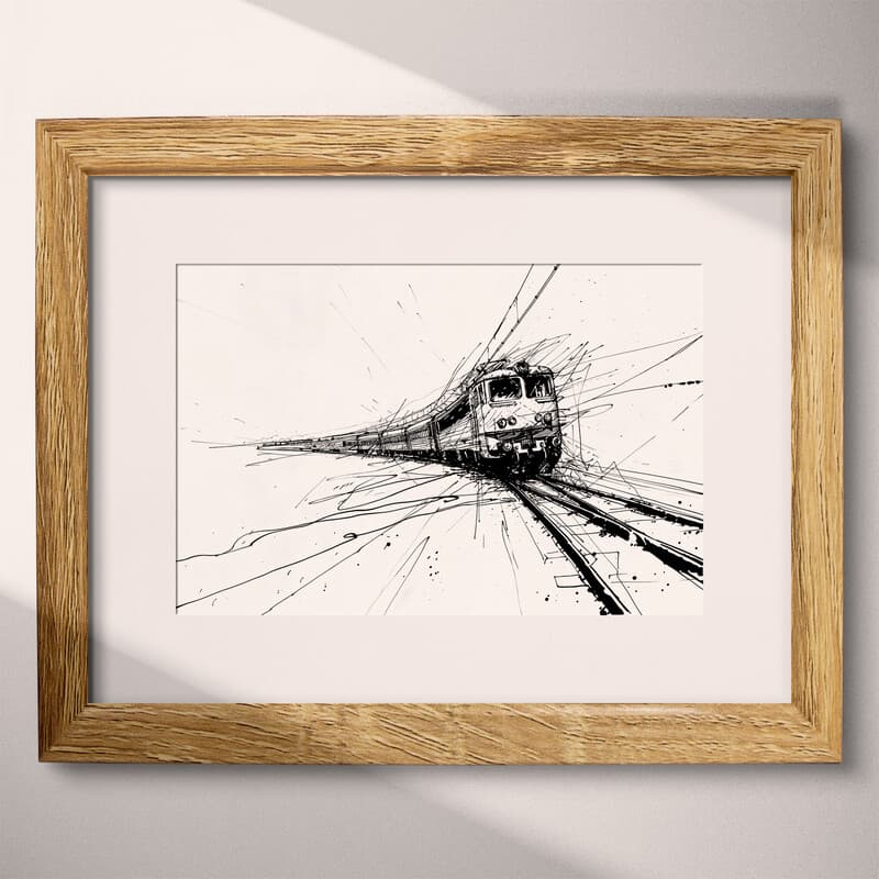 Matted frame view of A vintage ink sketch, a train