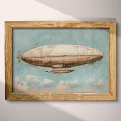 Airship Art | Aviation Wall Art | Travel & Transportation Print | Gray, Green, Black and Beige Decor | Japandi Wall Decor | Living Room Digital Download | Housewarming Art | Autumn Wall Art | Pastel Pencil Illustration