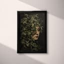 Full frame view of A vintage oil painting, a woman's face covered with plants