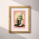 Matted frame view of An art deco pastel pencil illustration, plants growing out of cowboy boots