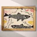 Full frame view of A wabi sabi textile print, fish pattern