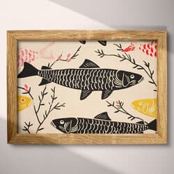 Fish Pattern Digital Download | Aquatic Wall Decor | Animals Decor | White, Black, Brown, Yellow, Gray and Red Print | Wabi Sabi Wall Art | Living Room Art | Housewarming Digital Download | Autumn Wall Decor | Textile