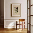 Room view with a matted frame of A vintage pastel pencil illustration, the letter "U" with a flower