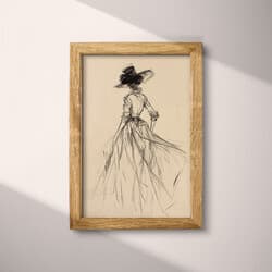 Fashion Art | Fashion Wall Art | Fashion Print | Beige, Black and Gray Decor | Vintage Wall Decor | Bedroom Digital Download | Autumn Art | Graphite Sketch