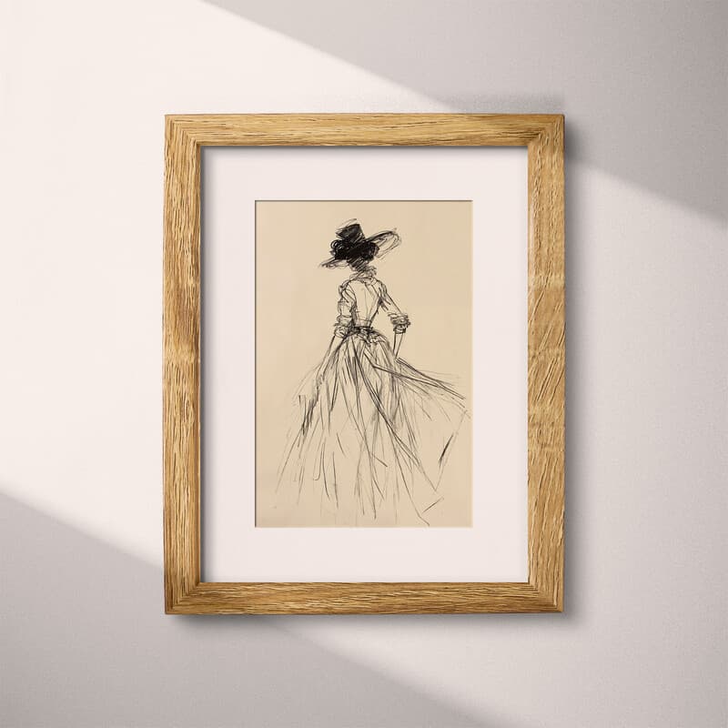 Matted frame view of A vintage graphite sketch, fashion sketch