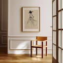 Room view with a matted frame of A vintage graphite sketch, fashion sketch