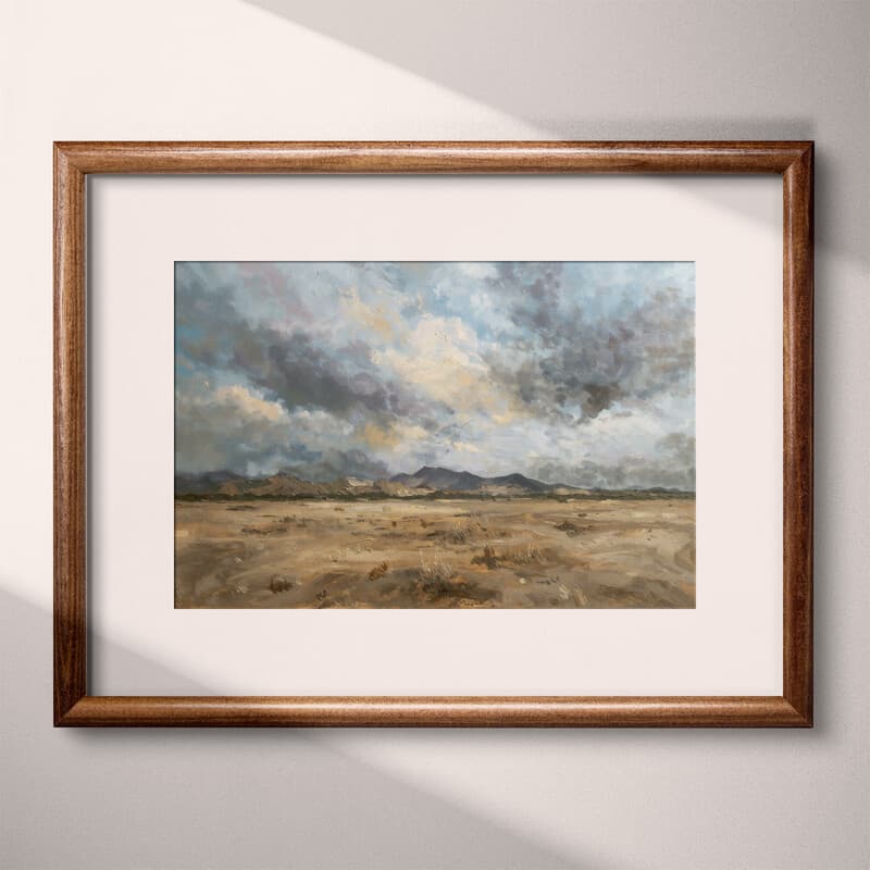 Matted frame view of An impressionist oil painting, mesa landscape, cloudy sky