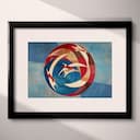 Matted frame view of An abstract art deco pastel pencil illustration, swimmers in a pool