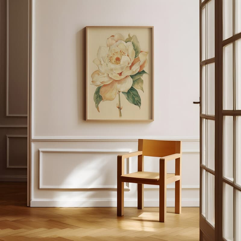 Room view with a full frame of A vintage pastel pencil illustration, a linden flower