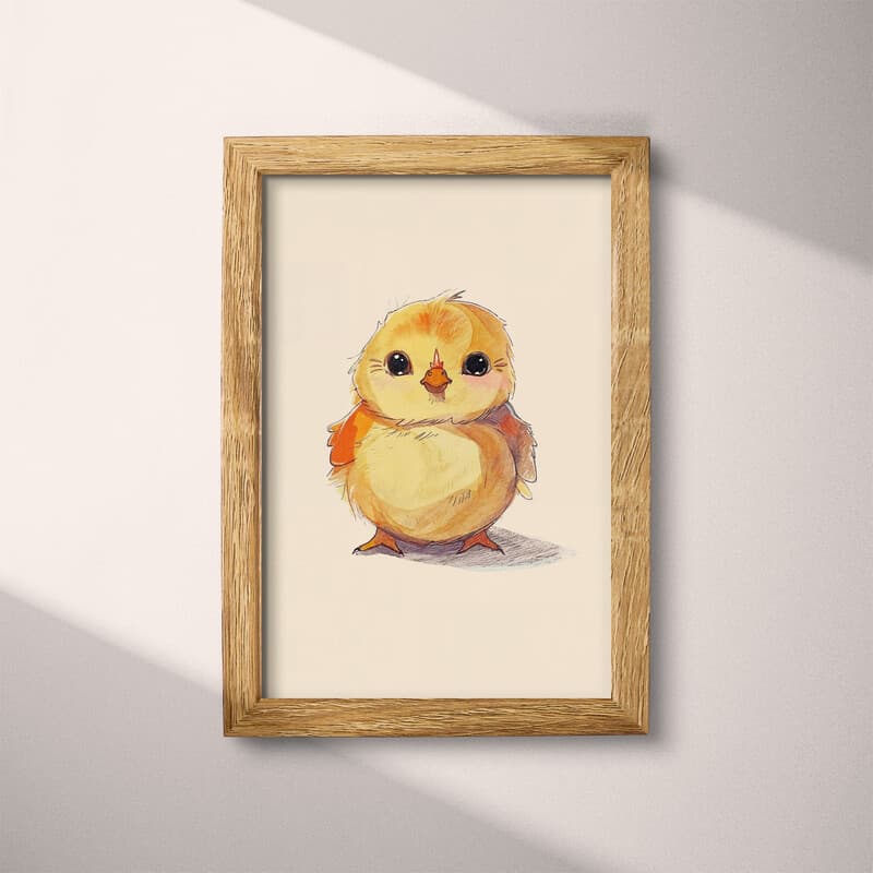 Full frame view of A cute chibi anime colored pencil illustration, a chicken
