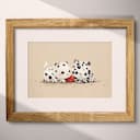 Matted frame view of A cute chibi anime pastel pencil illustration, spotted cats