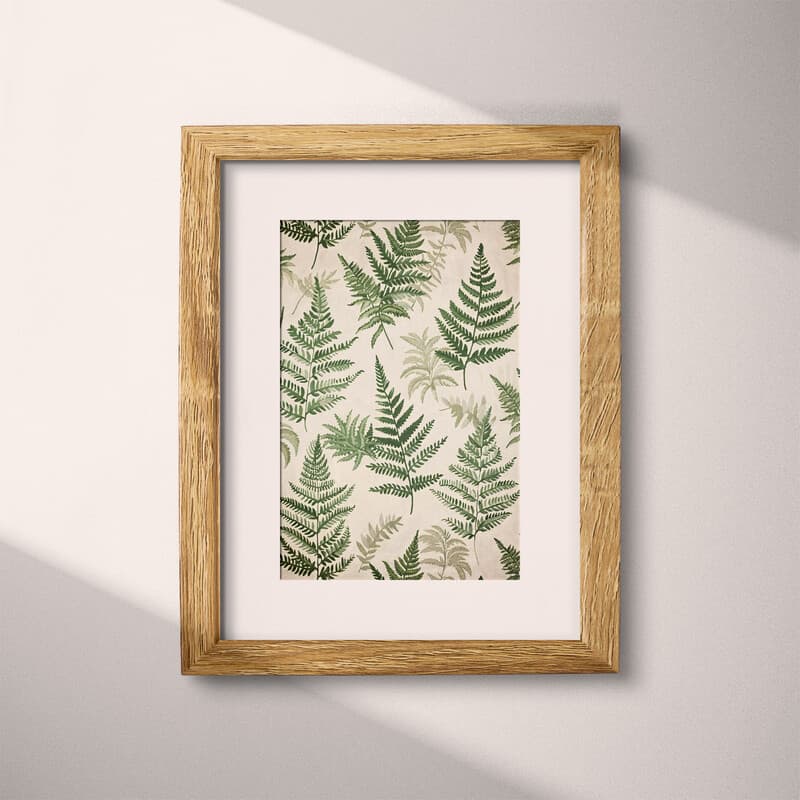 Matted frame view of A botanical tapestry print, fern pattern