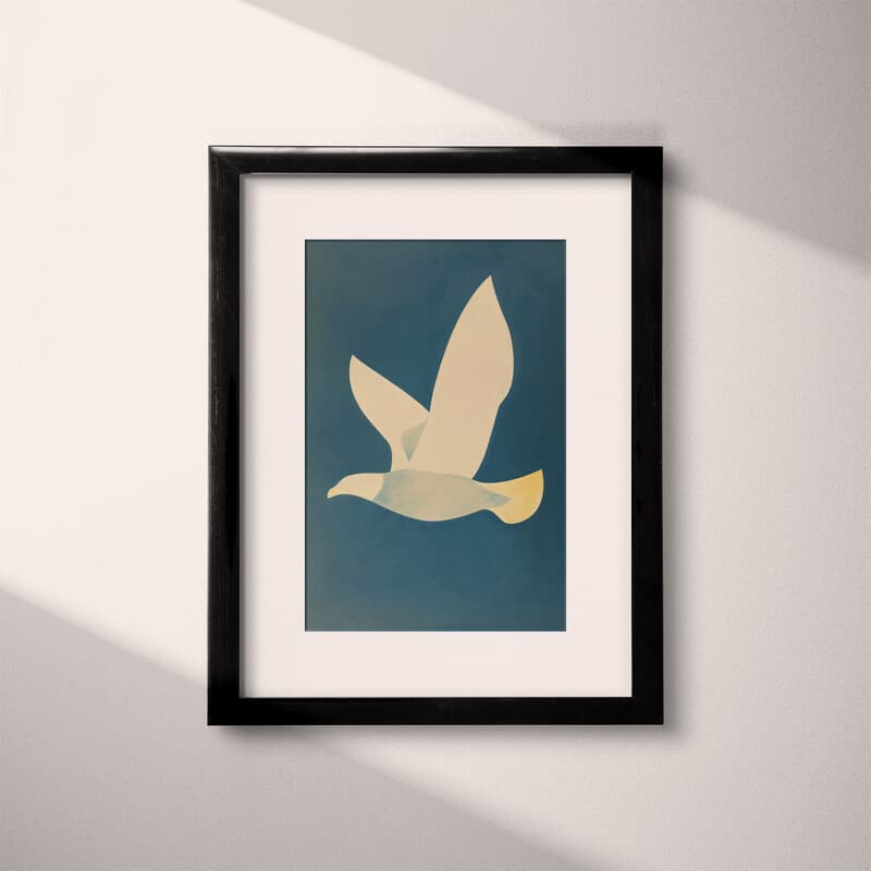 Matted frame view of An abstract minimalist pastel pencil illustration, a bird flying