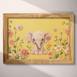 Elephant Digital Download | Animal Wall Decor | Animals Decor | Brown, Green and Red Print | Chibi Wall Art | Kids Art | Baby Shower Digital Download | Spring Wall Decor | Colored Pencil Illustration