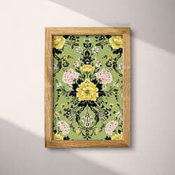 Floral Design Art | Floral Wall Art | Flowers Print | Green, Black, White, Brown and Yellow Decor | French country Wall Decor | Living Room Digital Download | Housewarming Art | Spring Wall Art | Textile