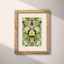 Matted frame view of A french country textile print, symmetric floral pattern