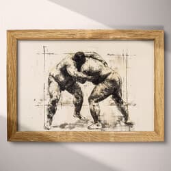 Sumo Wrestling Art | Sports Wall Art | Sports Print | White, Black and Gray Decor | Vintage Wall Decor | Game Room Digital Download | Bachelor Party Art | Charcoal Sketch