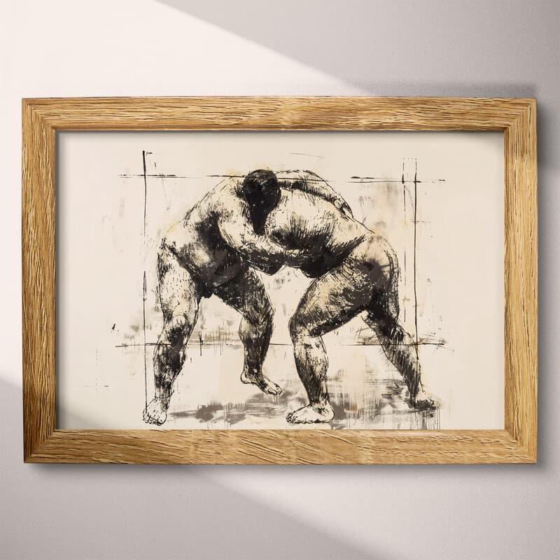 Full frame view of A vintage charcoal sketch, sumo wrestling
