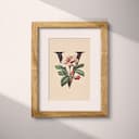 Matted frame view of A vintage pastel pencil illustration, the letter "V" with a flower