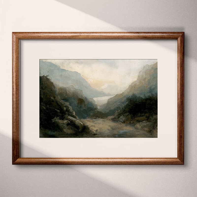 Matted frame view of An impressionist oil painting, a fjord