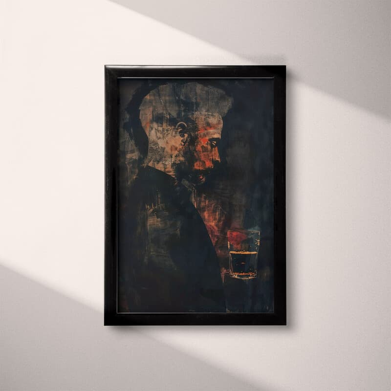 Full frame view of An abstract vintage oil painting, a man with a glass of whiskey, side view