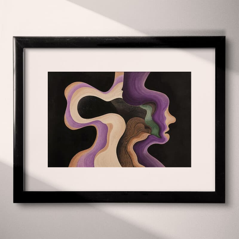 Matted frame view of An abstract contemporary pastel pencil illustration, an exaggerated shape