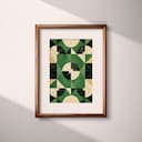 Matted frame view of A minimalist textile print, symmetric geometric pattern