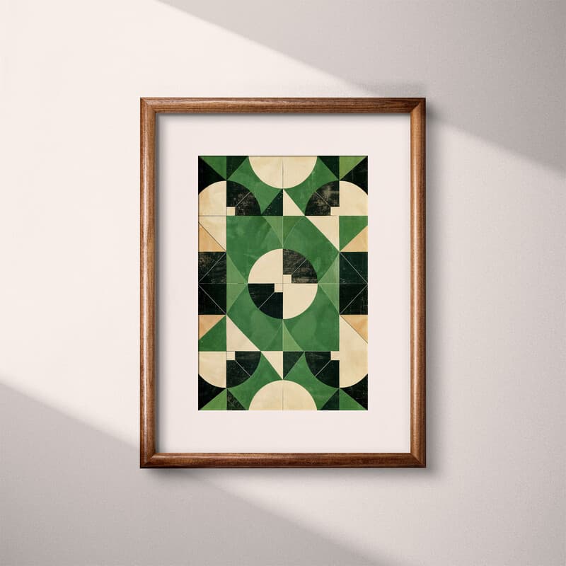 Matted frame view of A minimalist textile print, symmetric geometric pattern