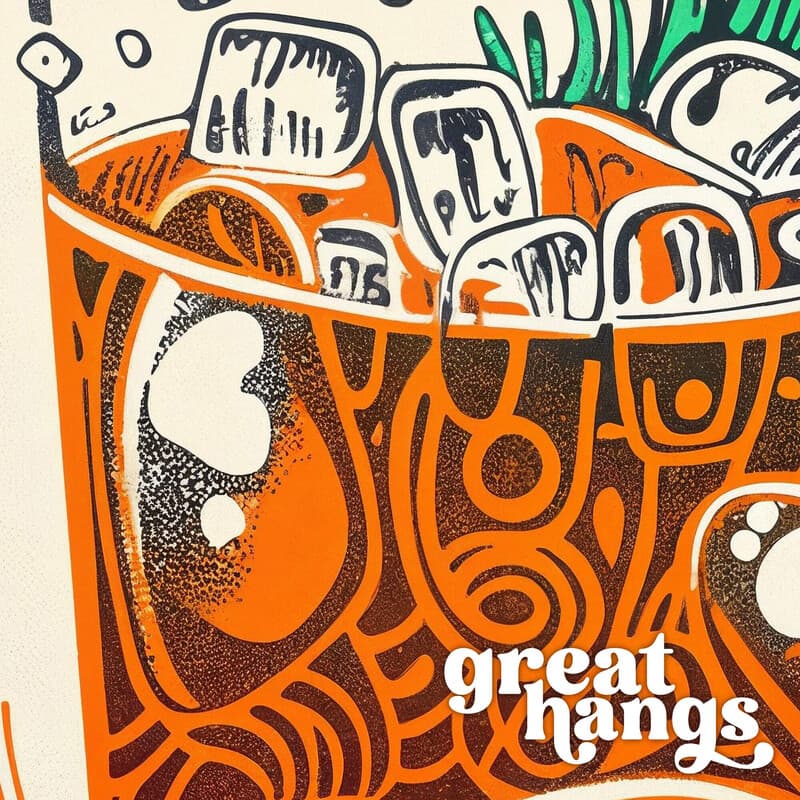 Closeup view of A vintage linocut print, the words "APEROL SPRITZ" with a spritz coctail