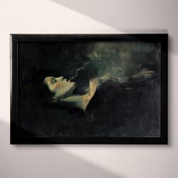 Woman Smoking Art | Figurative Wall Art | Portrait Print | Black, Green, Brown and Gray Decor | Vintage Wall Decor | Living Room Digital Download | Halloween Art | Autumn Wall Art | Oil Painting