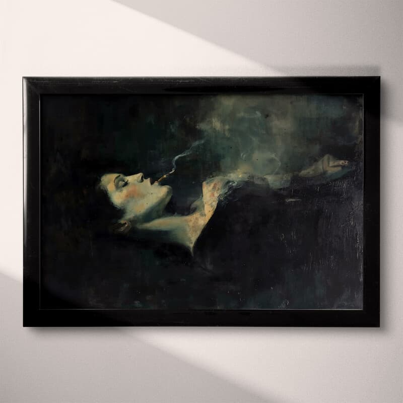 Full frame view of An abstract vintage oil painting, a woman laying down while smoking