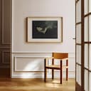 Room view with a matted frame of An abstract vintage oil painting, a woman laying down while smoking