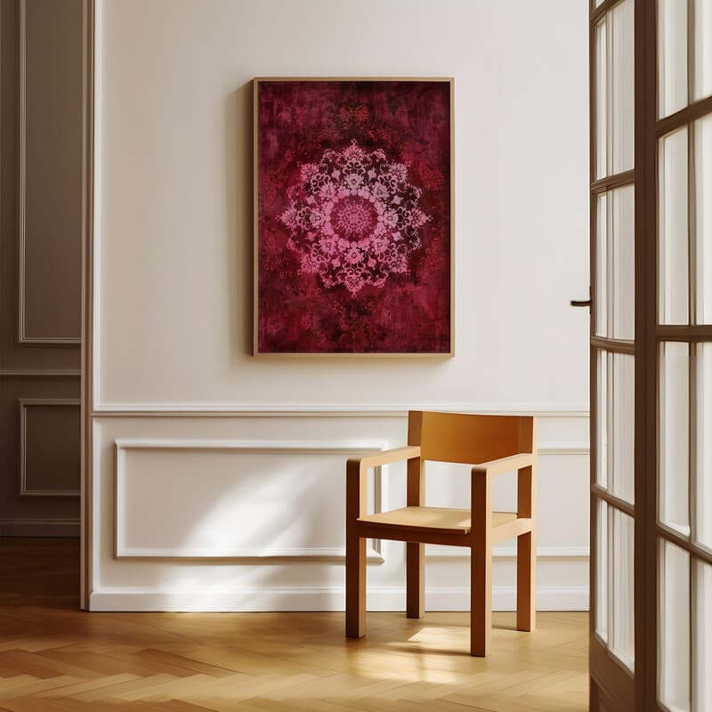 Room view with a full frame of A french country tapestry print, symmetric intricate pattern
