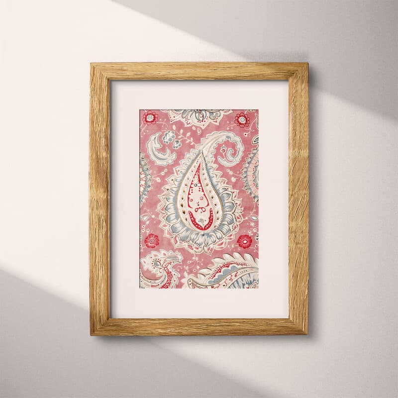 Matted frame view of A maximalist textile print, paisley pattern