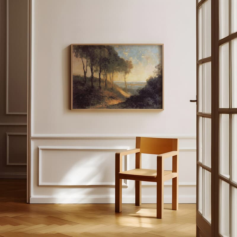 Room view with a full frame of An impressionist oil painting, a scenic landscape