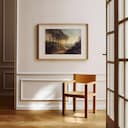 Room view with a matted frame of An impressionist oil painting, a scenic landscape