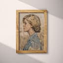 Full frame view of A vintage watercolor painting, portrait of a woman with blond hair, side view