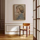 Room view with a full frame of A vintage watercolor painting, portrait of a woman with blond hair, side view