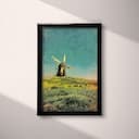 Full frame view of A vintage pastel pencil illustration, a windwmill on a grassy plain