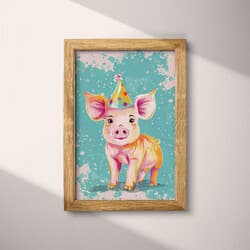 Party Pig Digital Download | Animal Wall Decor | Animals Decor | Blue, Orange, Pink, Beige, Green and Brown Print | Cute Simple Wall Art | Kids Art | 1st Birthday Digital Download | New Year's Wall Decor | Summer Decor | Cartoon Drawing