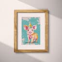 Matted frame view of A cute simple cartoon drawing, a pig wearing a party hat