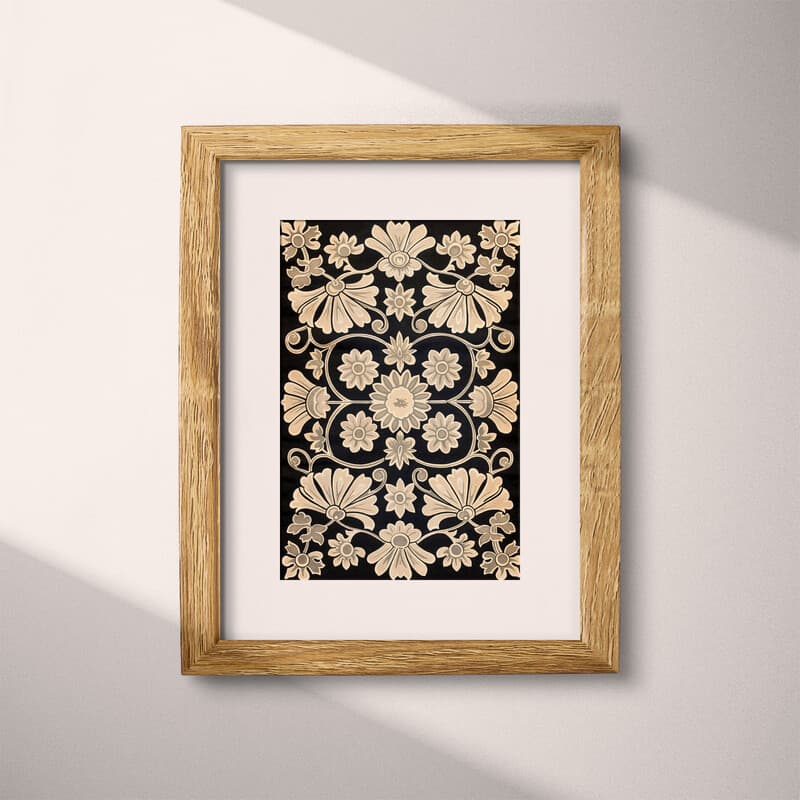 Matted frame view of A mid-century textile print, simple pattern