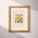 Matted frame view of A vintage pastel pencil illustration, the words "COMFORT FOOD" with a bowl of mac and cheese