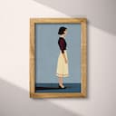 Full frame view of A retro illustration with simple shapes, a woman standing, side view