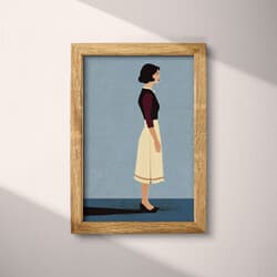 Woman Art | Figurative Wall Art | Portrait Print | Blue, Black and Brown Decor | Retro Wall Decor | Living Room Digital Download | Autumn Art | Simple Illustration