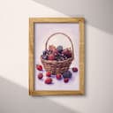 Full frame view of A farmhouse pastel pencil illustration, a basket of berries