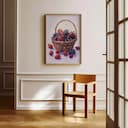 Room view with a full frame of A farmhouse pastel pencil illustration, a basket of berries