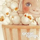 Closeup view of A cute chibi anime pastel pencil illustration, a bucket of popcorn