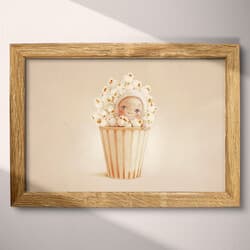 Popcorn Digital Download | Food Wall Decor | Food & Drink Decor | Beige, Brown and Orange Print | Chibi Wall Art | Kids Art | Back To School Digital Download | Summer Wall Decor | Pastel Pencil Illustration