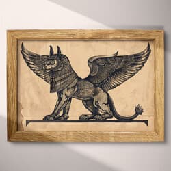 Sphinx Art | Mythology Wall Art | Beige, Black and Brown Print | Vintage Decor | Living Room Wall Decor | Halloween Digital Download | Autumn Art | Graphite Sketch